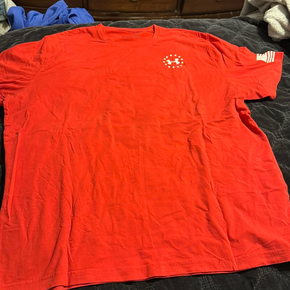 Under Armour, red with white freedom T-shirt size XXL.